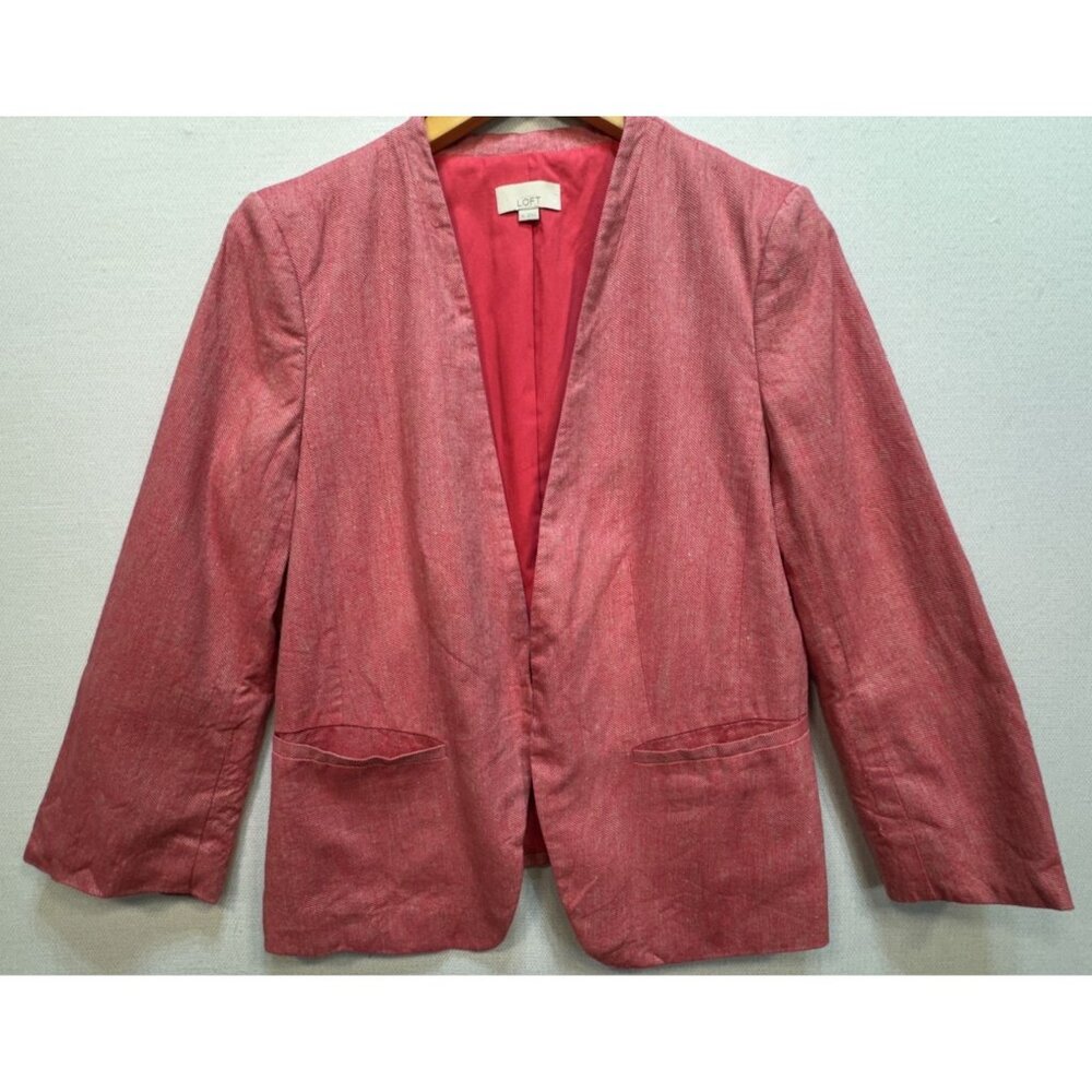 Loft Ann Taylor Women's Linen Casual Blazer Lightweight Size 10 Coral Salmon